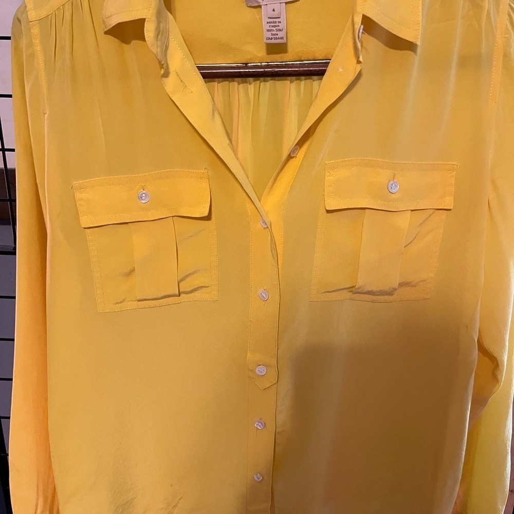 J. Crew bright Yellow Long Sleeve silk Button Down Blouse